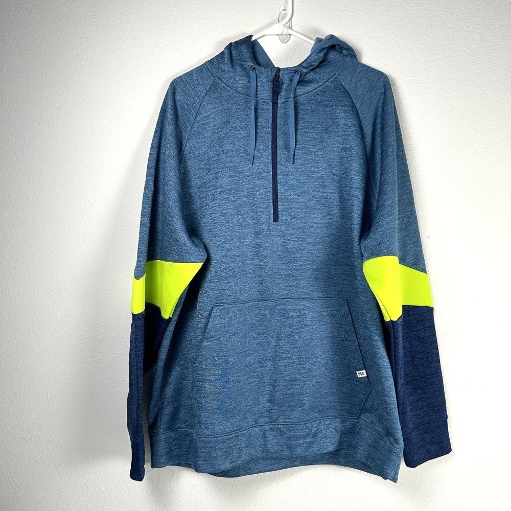 DSG Sweatshirt Mens Size XXL 2XL Blue 1/4 Zip Pullover Hooded Long Sleeve Pocket